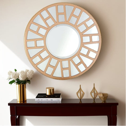 32" Gold Round Metal Framed Accent Mirror - Homeroots