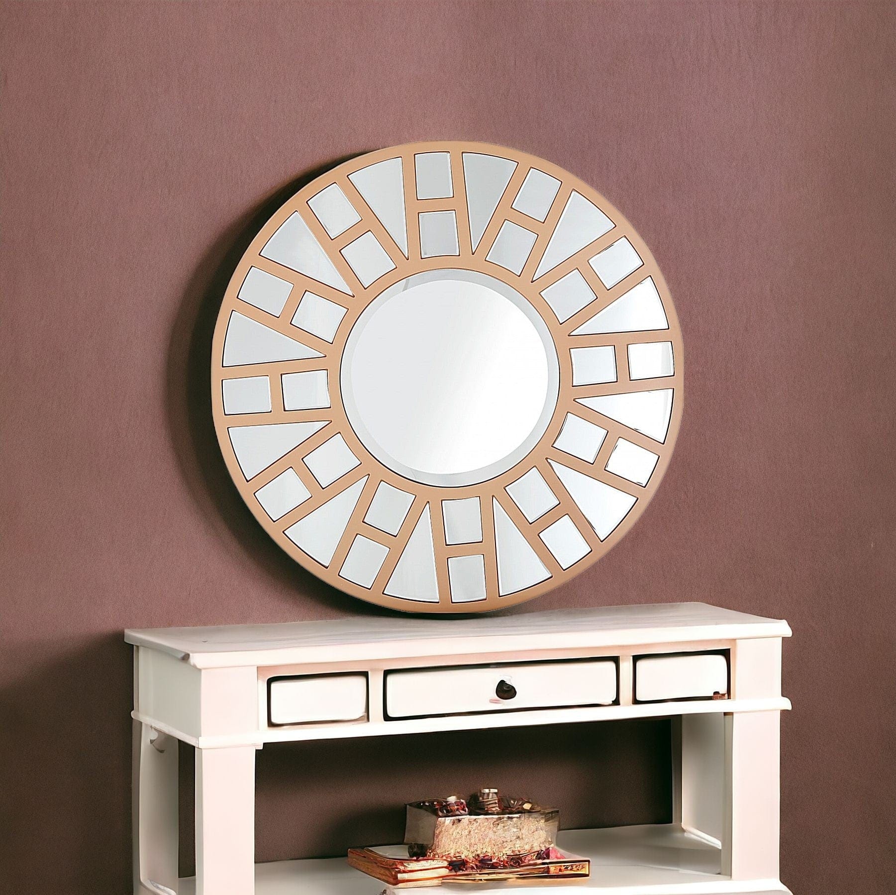 32" Gold Round Metal Framed Accent Mirror - Homeroots