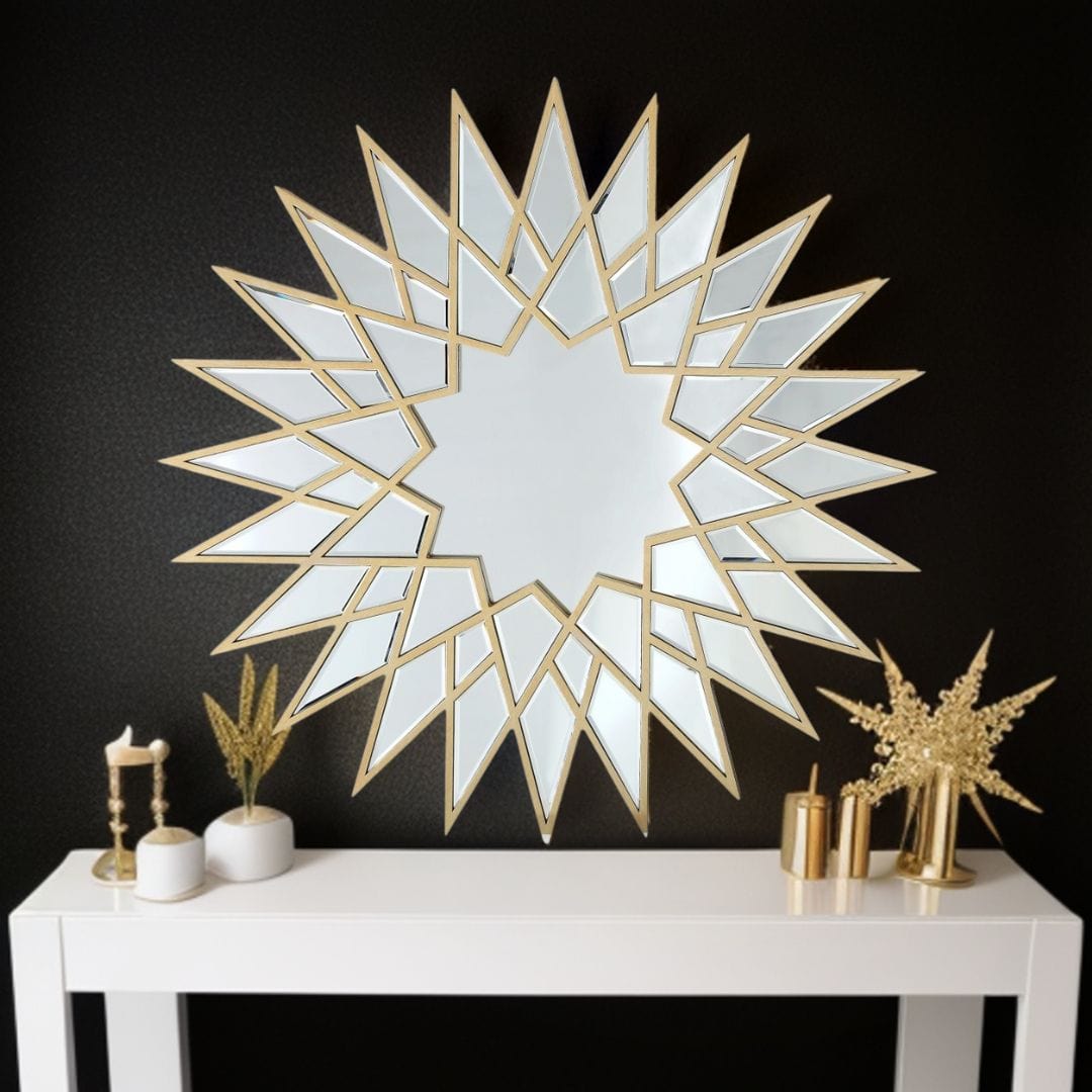 34" Gold Sunburst Metal Framed Accent Mirror - Homeroots