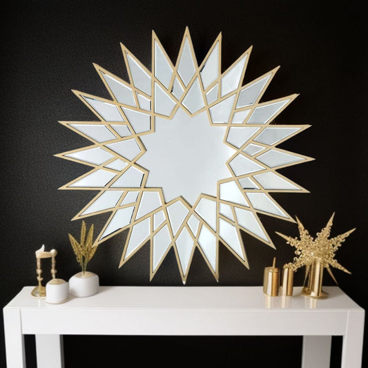 34" Gold Sunburst Metal Framed Accent Mirror - Homeroots