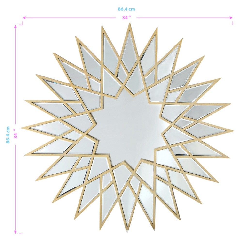 34" Gold Sunburst Metal Framed Accent Mirror - Homeroots