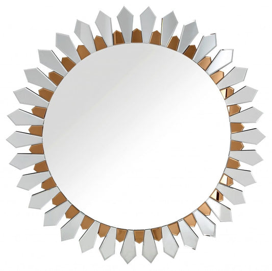 43" Gold Round Glass Framed Accent Mirror - Homeroots