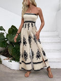 Smocked Printed Wide Leg Jumpsuit - Trendsi