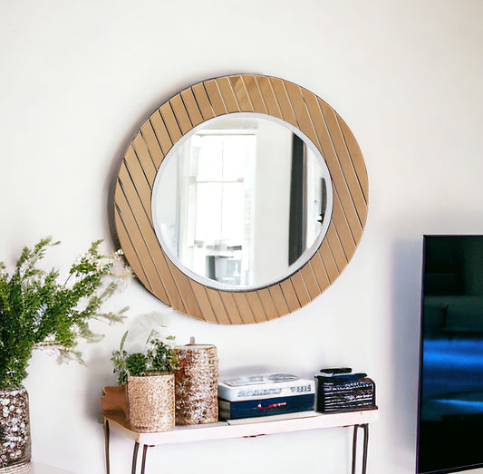 35" Gold Round Glass Framed Accent Mirror - Homeroots