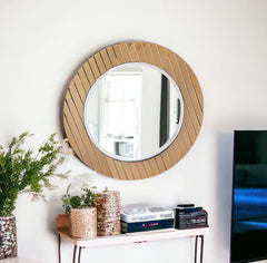 35" Gold Round Glass Framed Accent Mirror - Homeroots