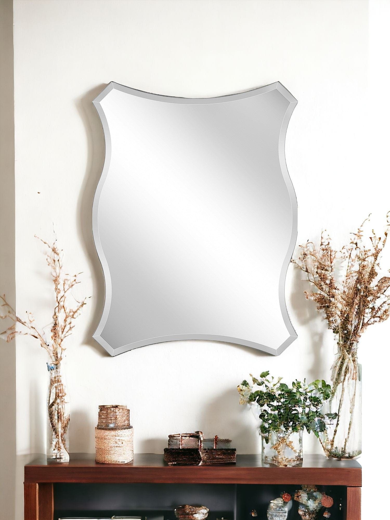 32" Silver Novelty Glass Framed Accent Mirror - Homeroots