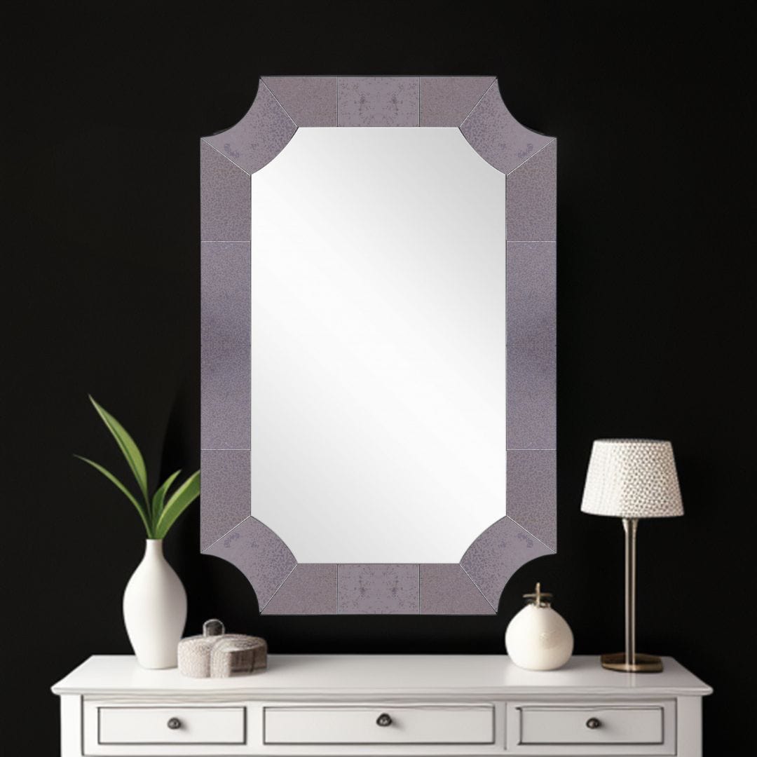 35" Gray Novelty Glass Framed Accent Mirror - Homeroots
