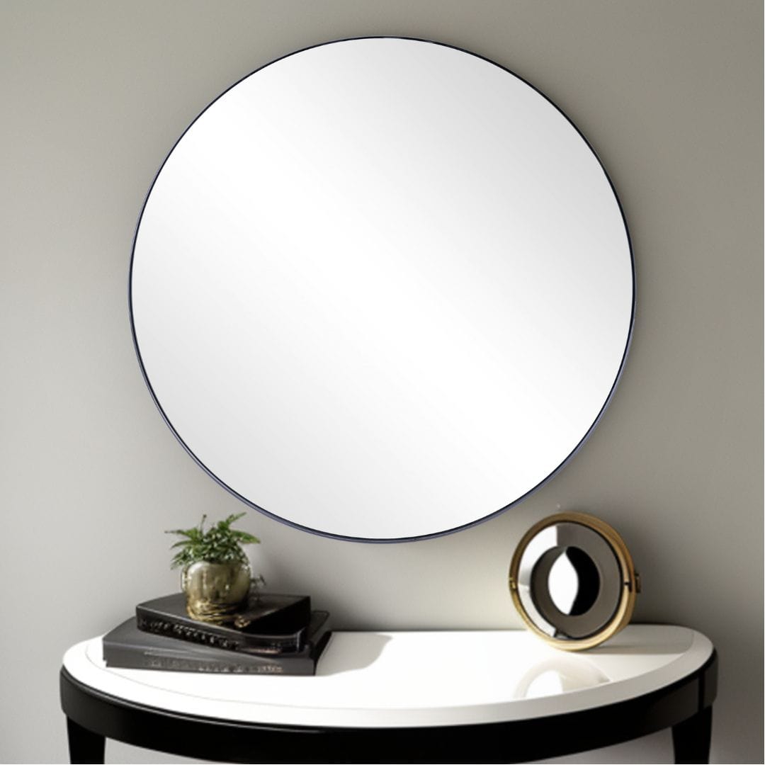 32" Black Round Metal Framed Accent Mirror - Homeroots