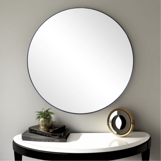 32" Black Round Metal Framed Accent Mirror - Homeroots