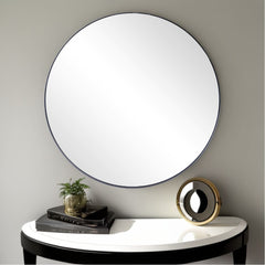 32" Black Round Metal Framed Accent Mirror - Homeroots