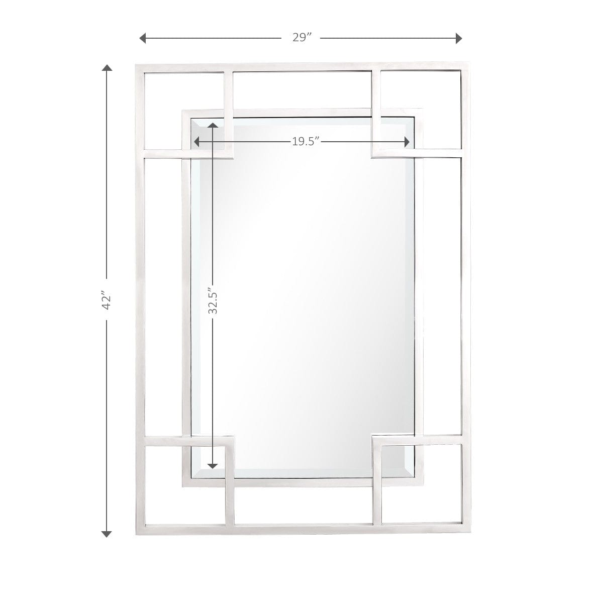 42" Silver Metal Framed Accent Mirror - Homeroots