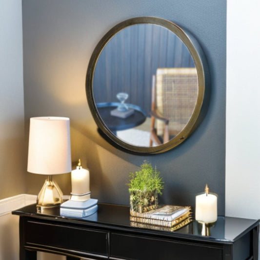 30" Gold Round Framed Accent Mirror - Homeroots