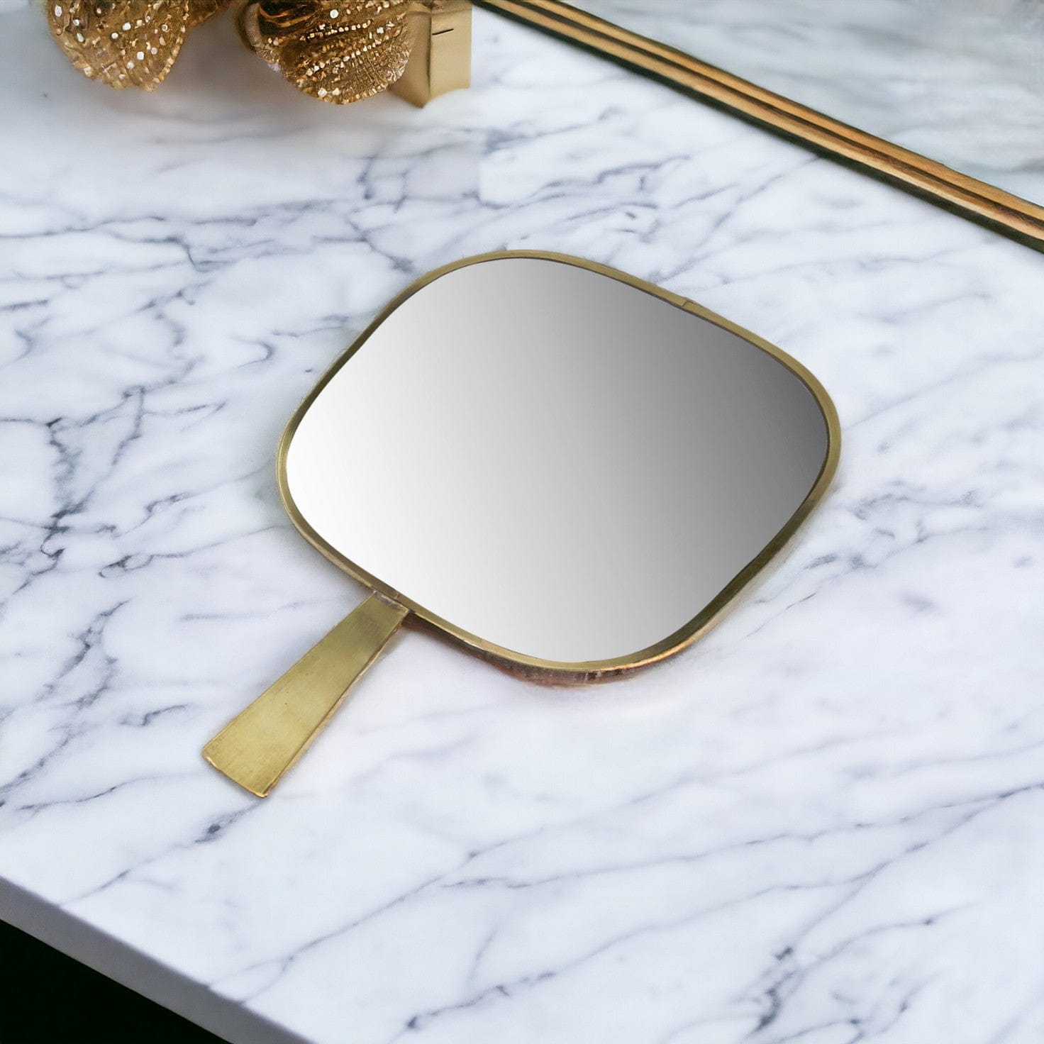 11" Golden Square Frame Handheld Mirror - Homeroots