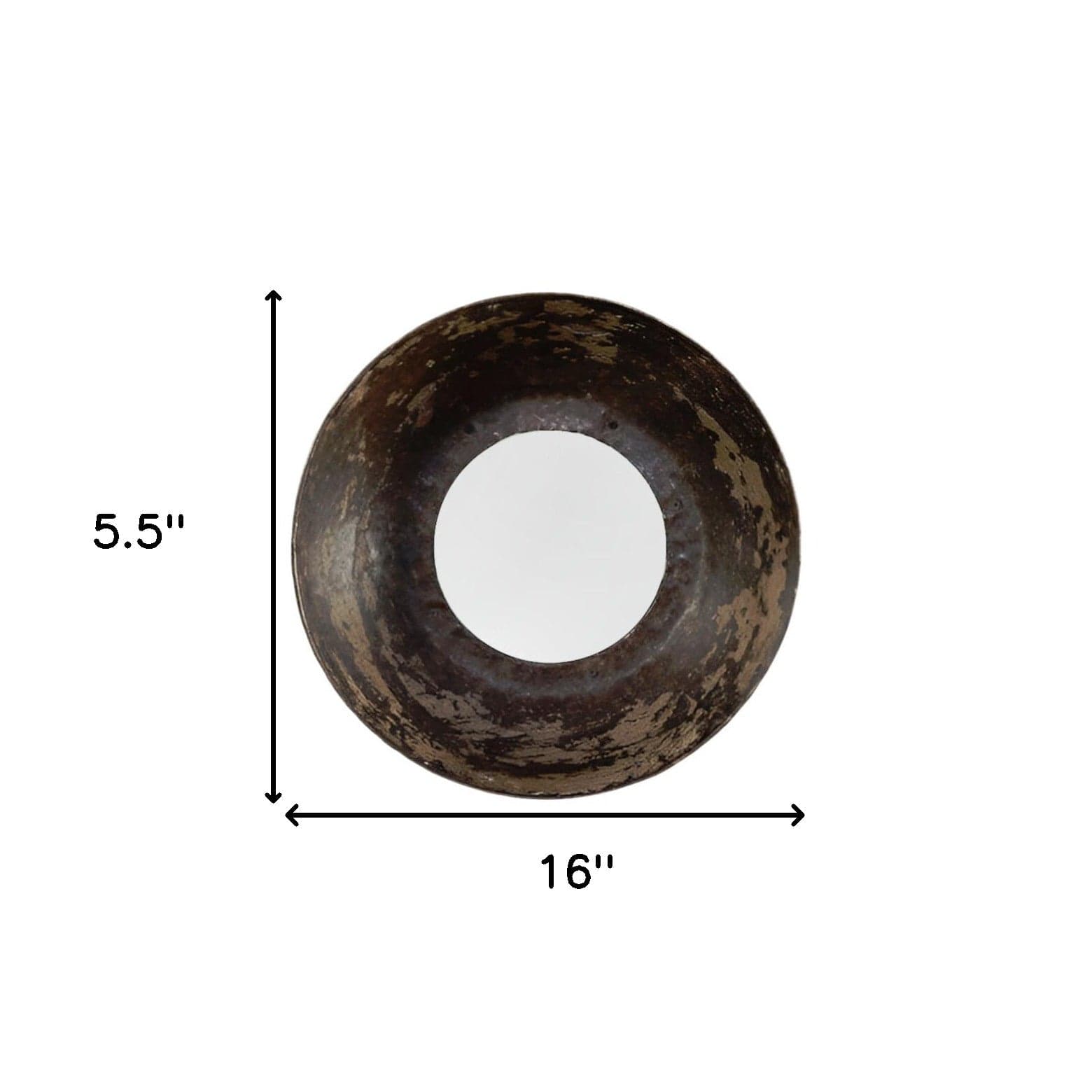 16" Dark Brown Reclaimed And Distressed Metal Round Bowl Accent Mirror - Homeroots