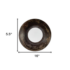 16" Dark Brown Reclaimed And Distressed Metal Round Bowl Accent Mirror - Homeroots