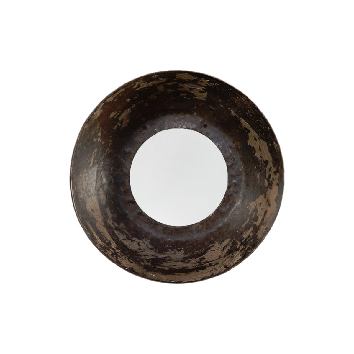 16" Dark Brown Reclaimed And Distressed Metal Round Bowl Accent Mirror - Homeroots