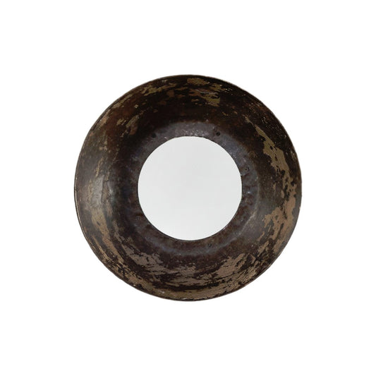 16" Dark Brown Reclaimed And Distressed Metal Round Bowl Accent Mirror - Homeroots