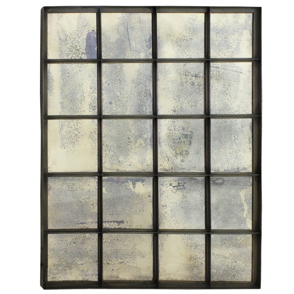 54" Antiqued Metal and Antiqued Glass Multi Pane Framed Accent Mirror - Homeroots