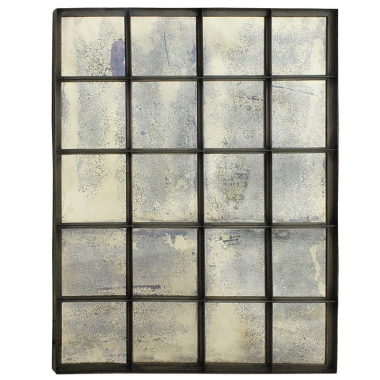 54" Antiqued Metal and Antiqued Glass Multi Pane Framed Accent Mirror - Homeroots