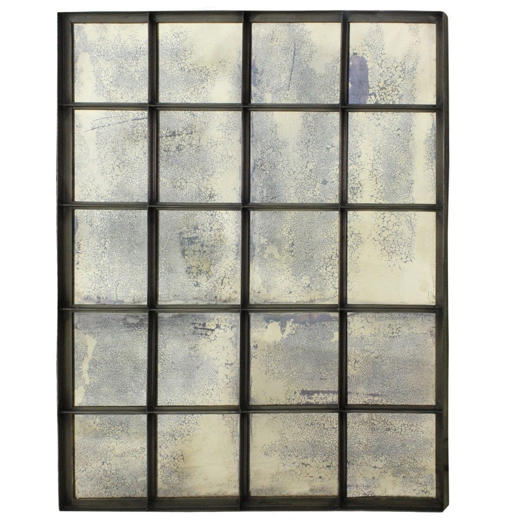 54" Antiqued Metal and Antiqued Glass Multi Pane Framed Accent Mirror - Homeroots