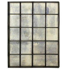 54" Antiqued Metal and Antiqued Glass Multi Pane Framed Accent Mirror - Homeroots