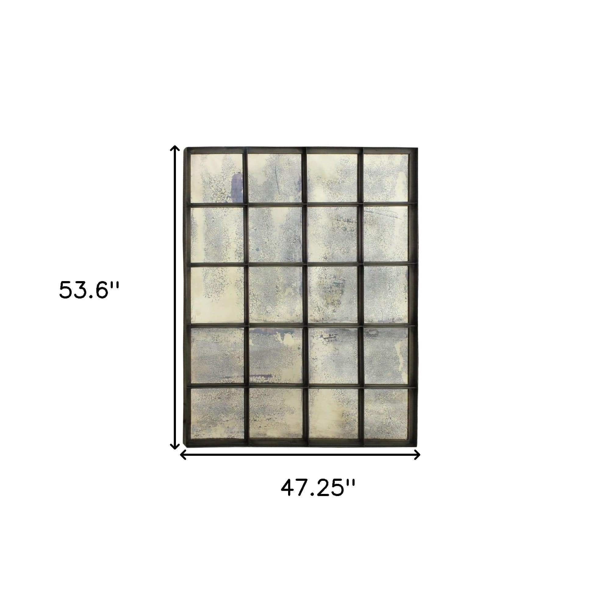 54" Antiqued Metal and Antiqued Glass Multi Pane Framed Accent Mirror - Homeroots