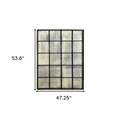 54" Antiqued Metal and Antiqued Glass Multi Pane Framed Accent Mirror - Homeroots