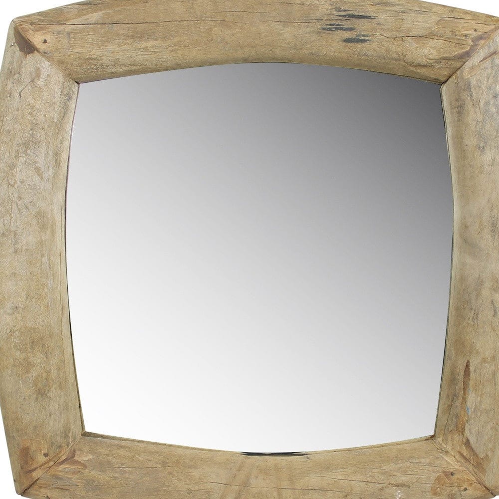 Natural Wooden Square Wall Mirror - Homeroots