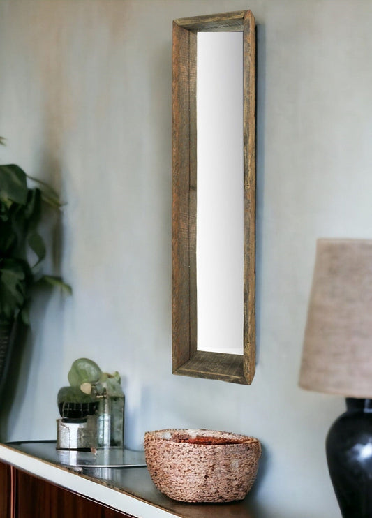 28" Natural Brown Framed Full Length Hanging Mirror - Homeroots