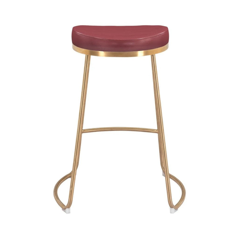 Set of Two 26" Red And Gold Stainless Steel Backless Counter Height Bar Chairs - Homeroots