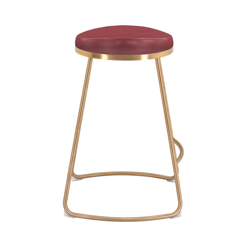 Set of Two 26" Red And Gold Stainless Steel Backless Counter Height Bar Chairs