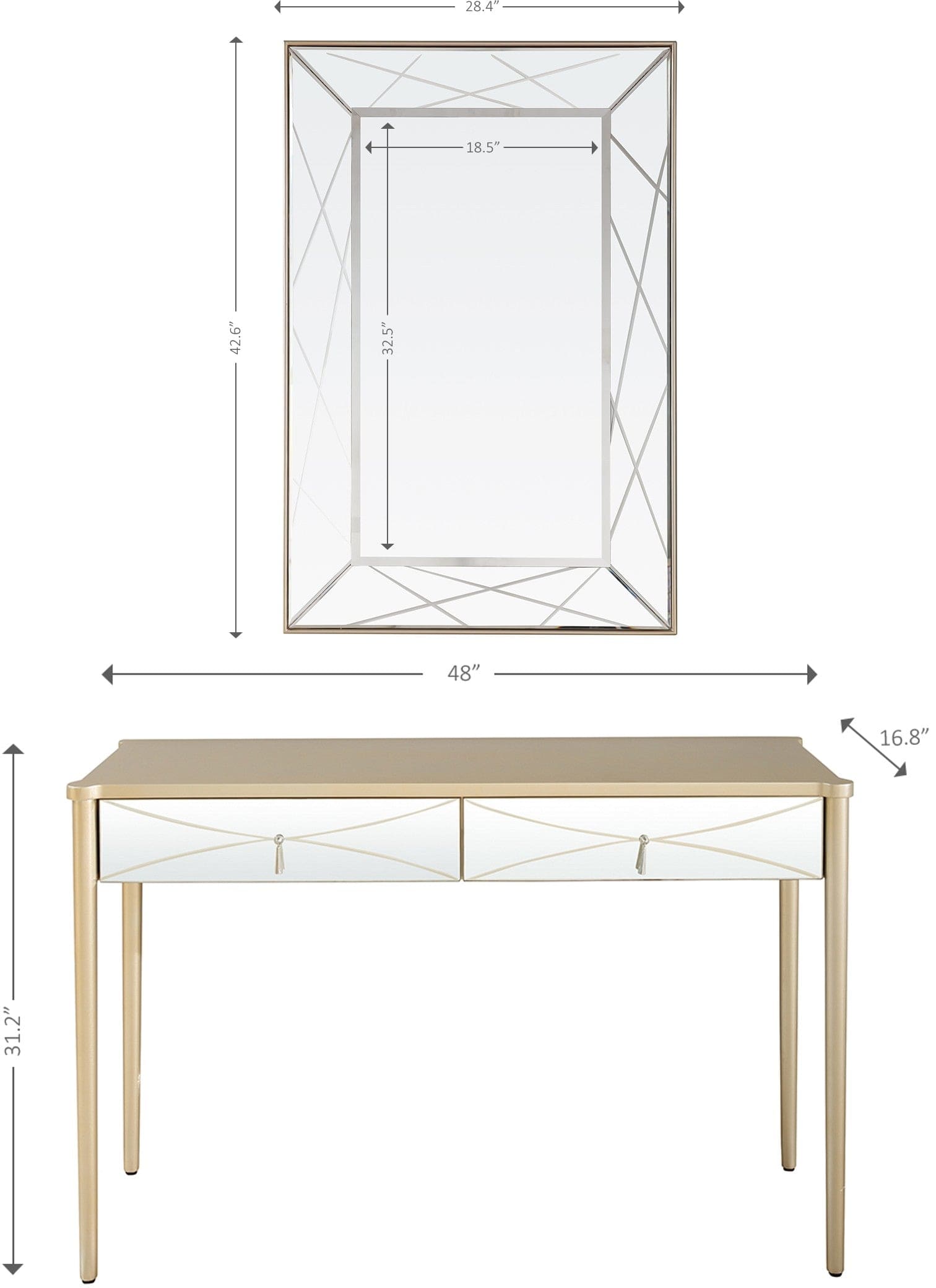 48" Champagne Mirrored Glass Console Table - Homeroots