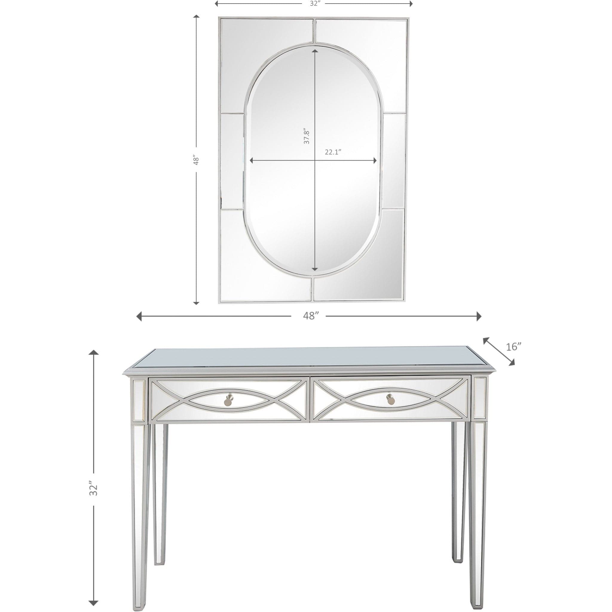 Silver Glass Mirror and Console Table - Homeroots