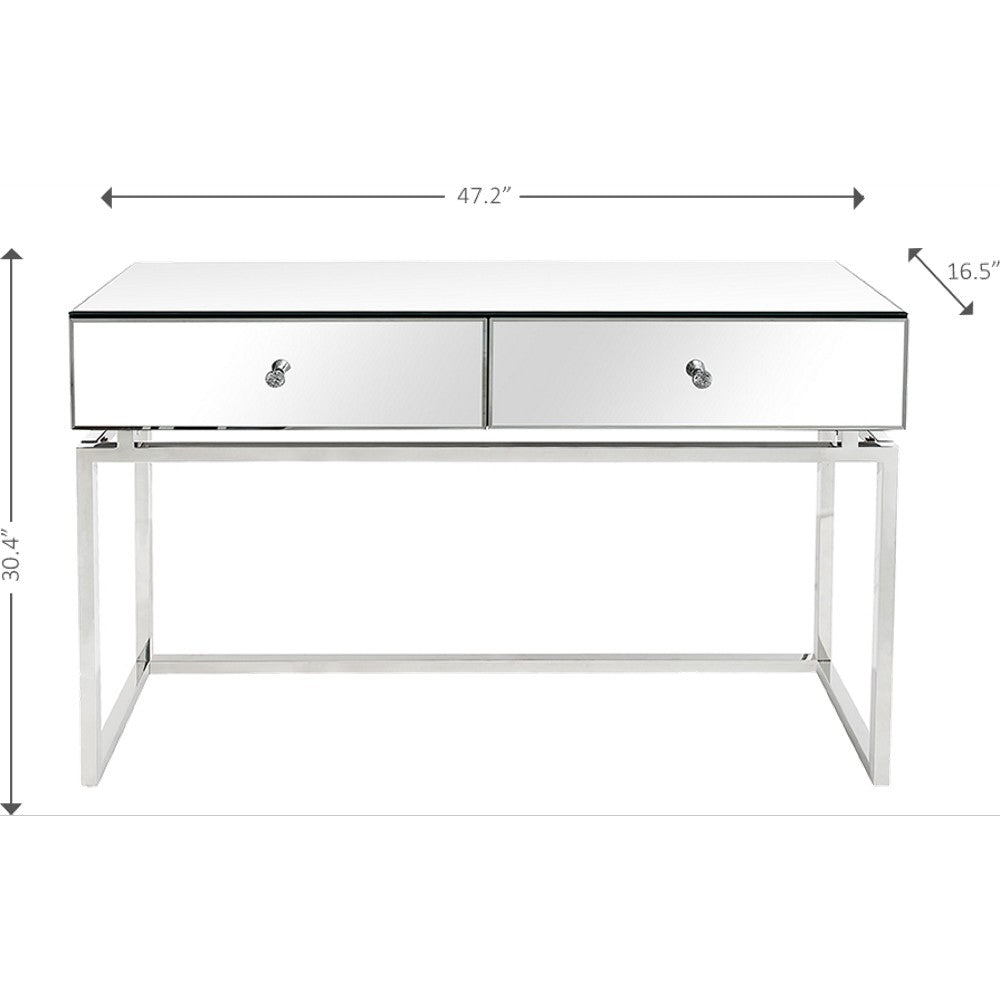47" Silver Mirrored Glass Console Table