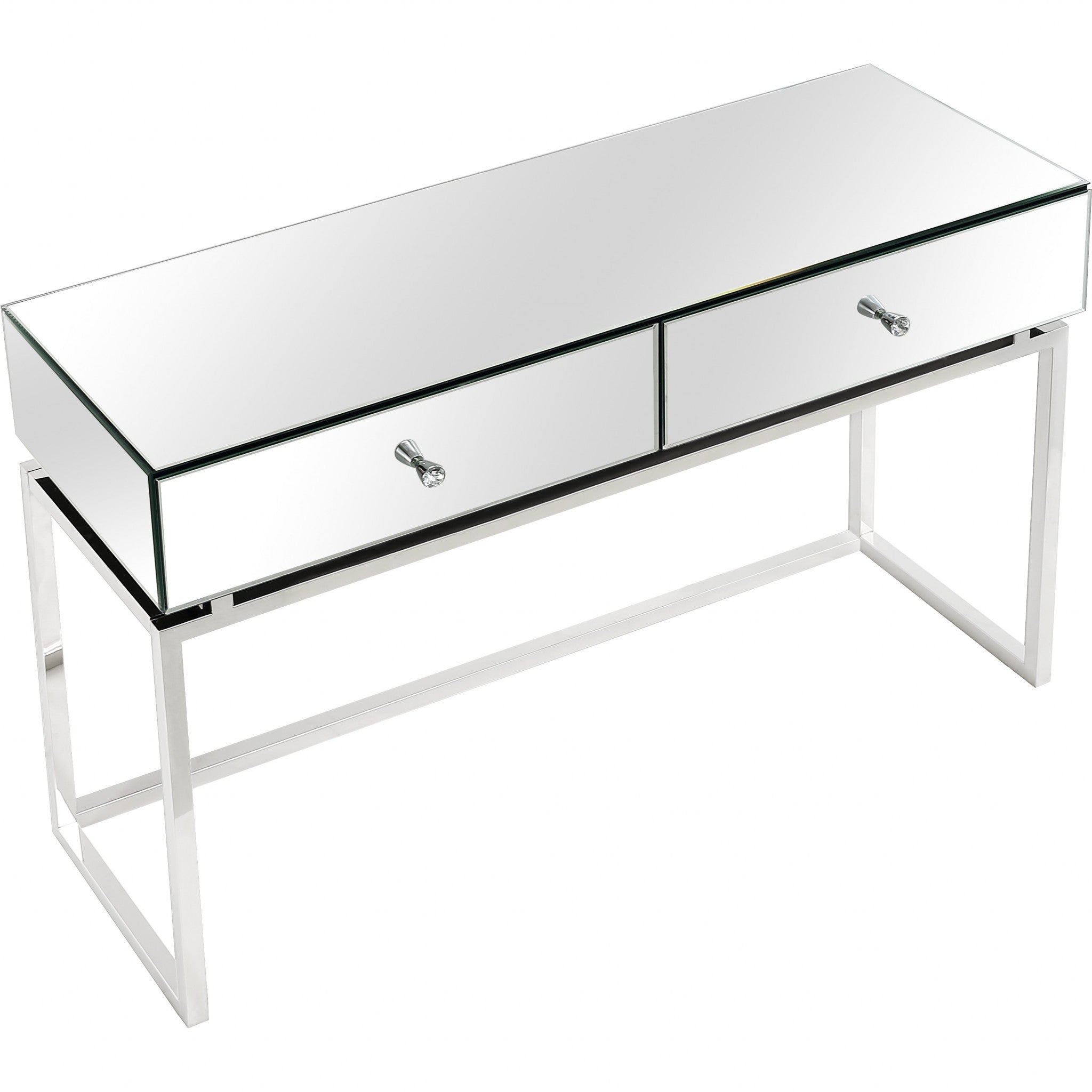47" Silver Mirrored Glass Console Table