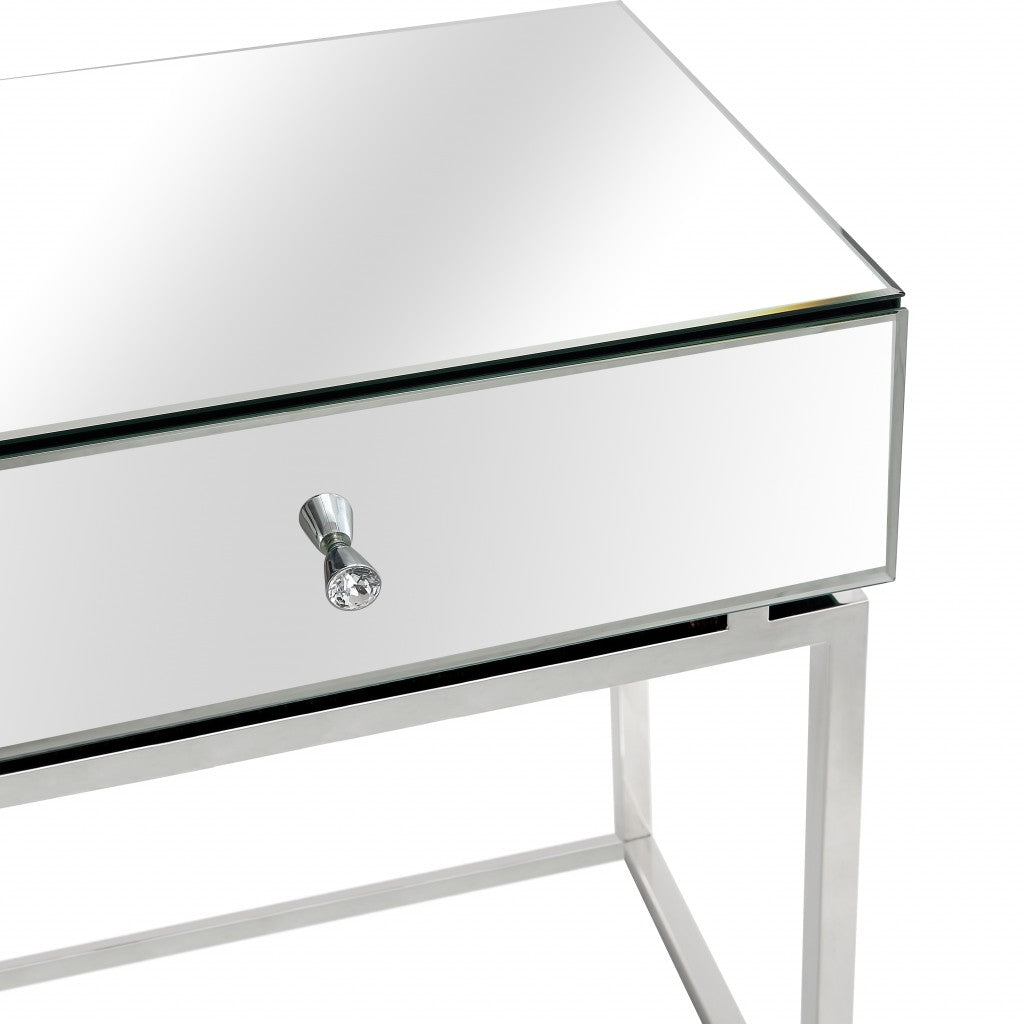 47" Silver Mirrored Glass Console Table