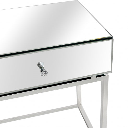 47" Silver Mirrored Glass Console Table