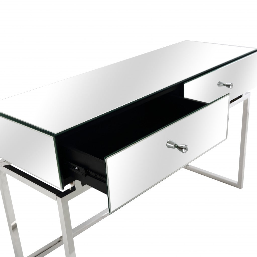 47" Silver Mirrored Glass Console Table