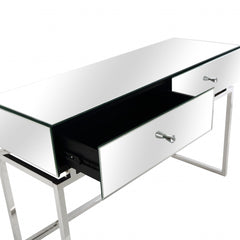 47" Silver Mirrored Glass Console Table