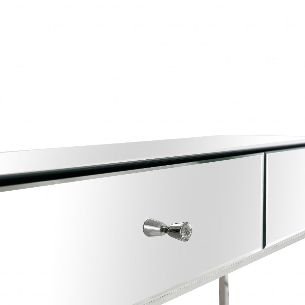 47" Silver Mirrored Glass Console Table