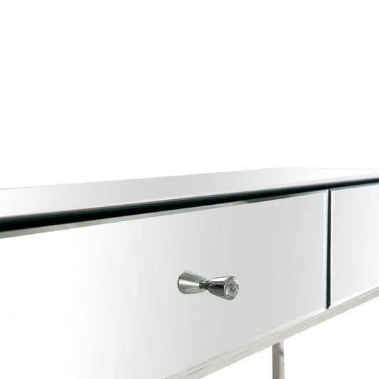 47" Silver Mirrored Glass Console Table