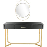 47" Black and Gold Mirrored Glass Frame Console Table And Drawers - Homeroots