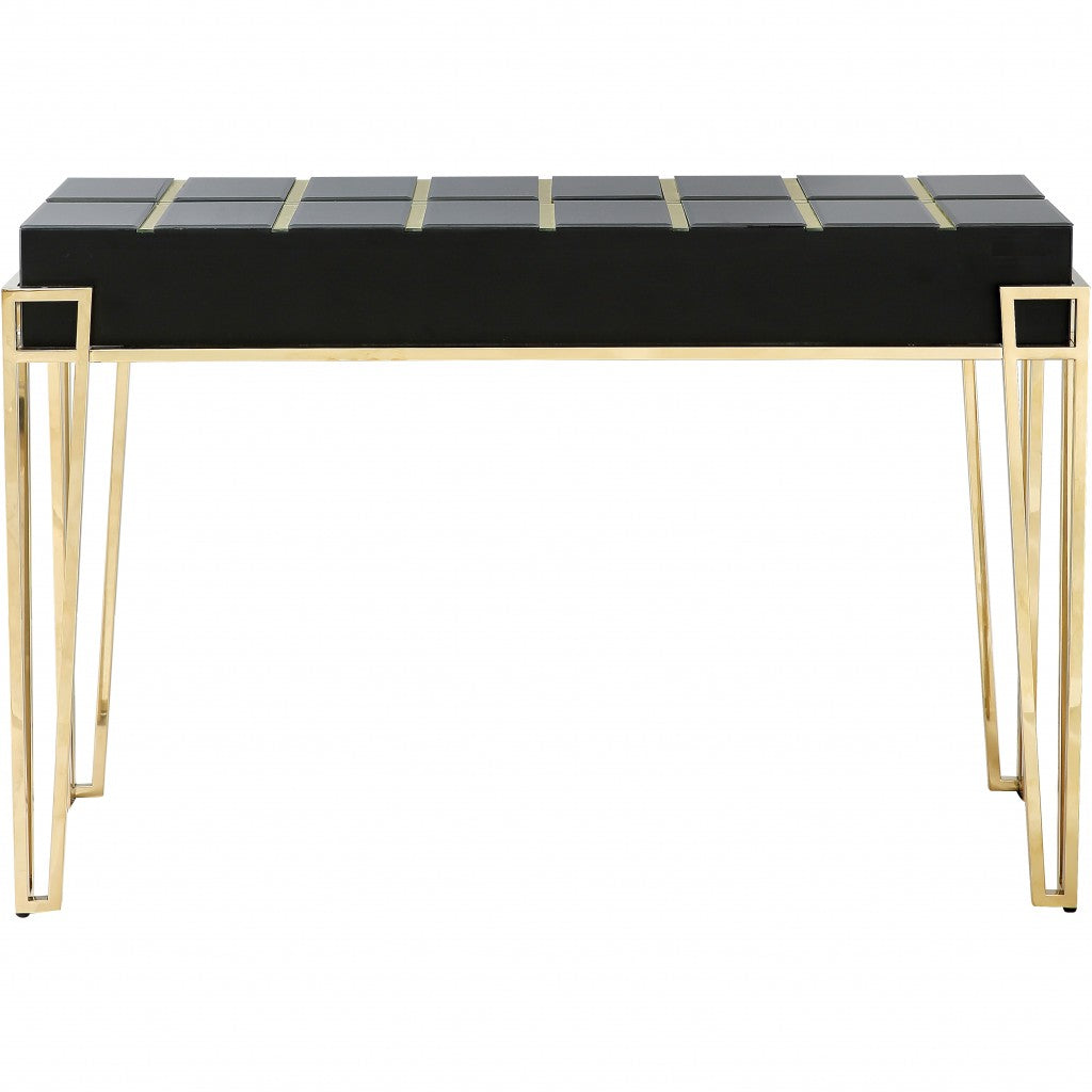 47" Black and Gold Mirrored Glass Console Table