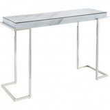 46" White and Silver Genuine Marble Sled Console Table - Homeroots