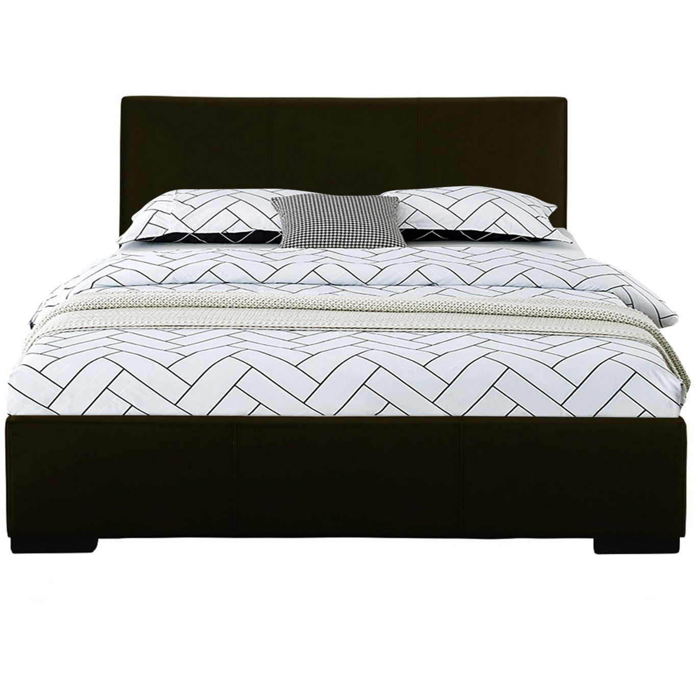 Black Solid and Manufactured Wood King Upholstered Faux Leather Bed Frame
