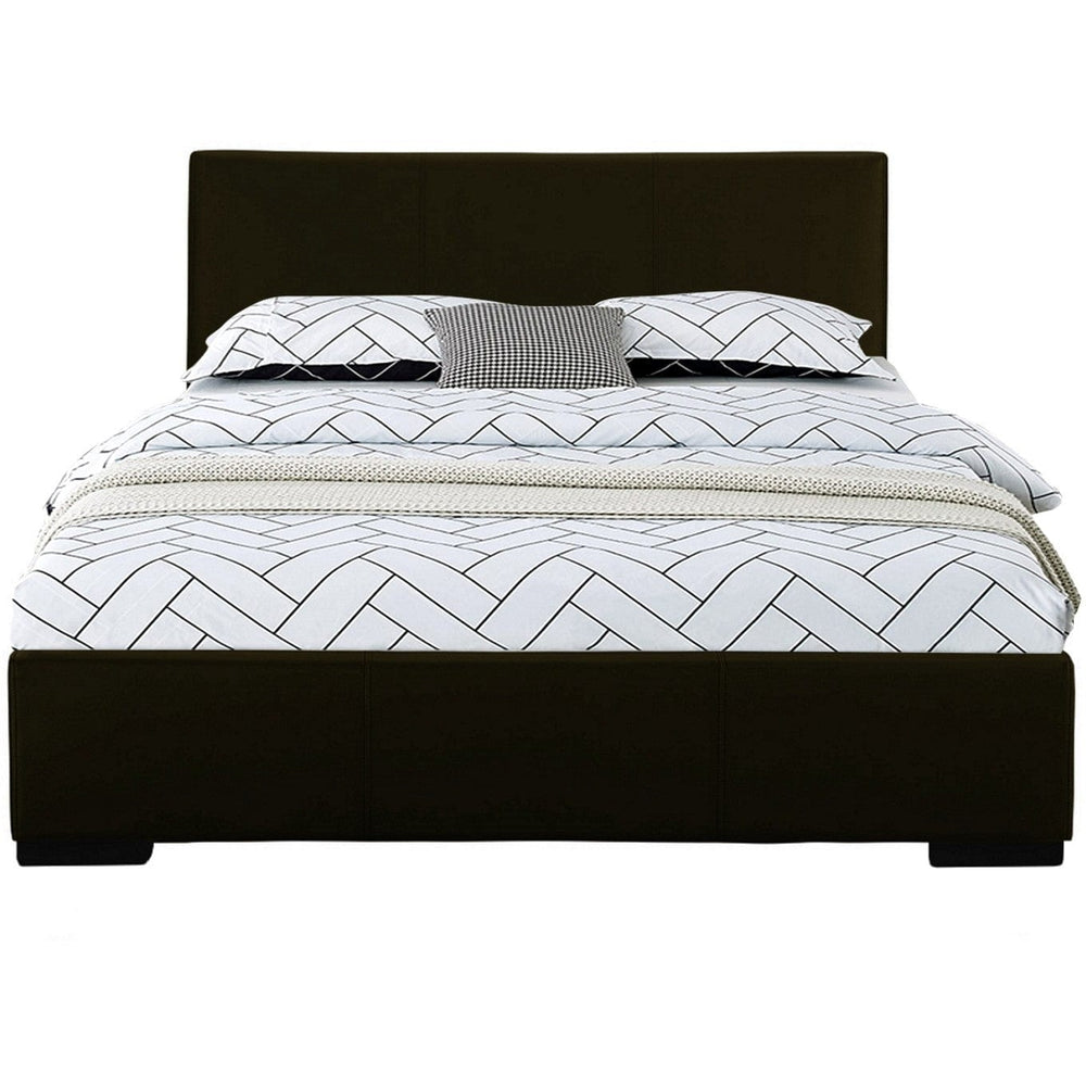 Black Solid and Manufactured Wood King Upholstered Faux Leather Bed Frame - Homeroots