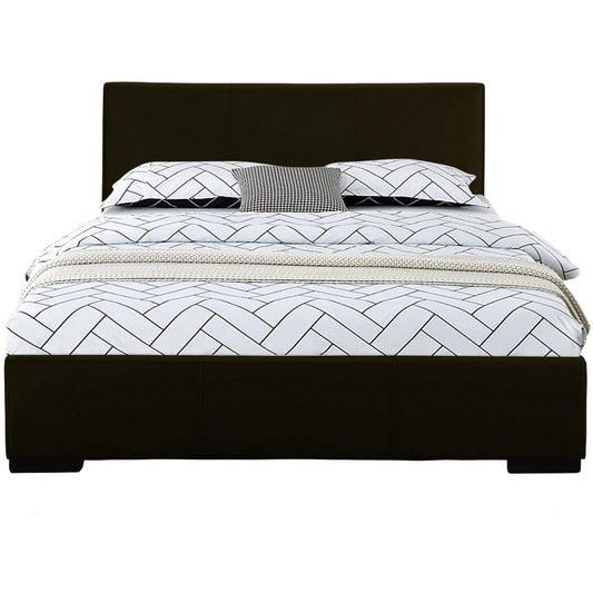 Black Solid and Manufactured Wood King Upholstered Faux Leather Bed Frame