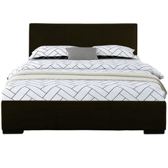 Black Solid and Manufactured Wood King Upholstered Faux Leather Bed Frame