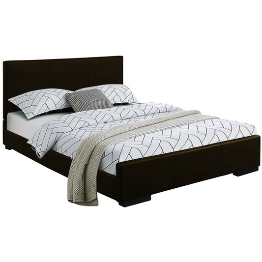 Black Solid and Manufactured Wood King Upholstered Faux Leather Bed Frame