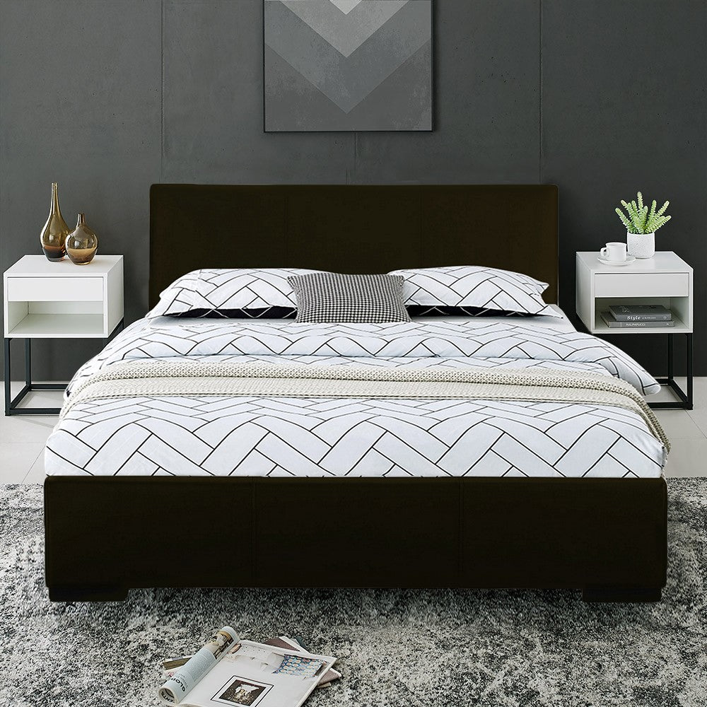 Black Solid and Manufactured Wood King Upholstered Faux Leather Bed Frame